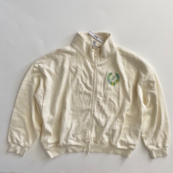 PINK Victoria's Secret Tops - PINK Victoria's Secret Sweatshirt Sweater Full Zip Ivory Embroidered Floral